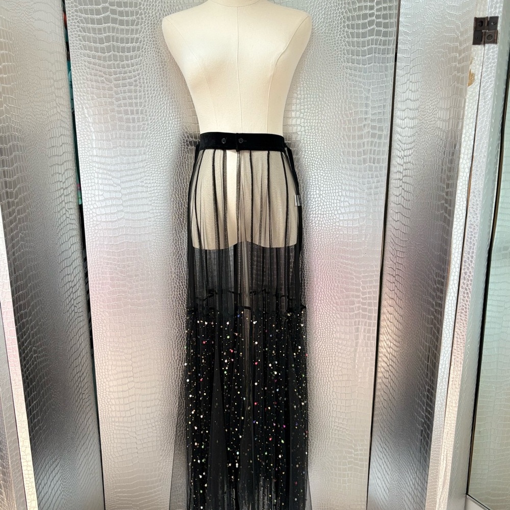 Honey Punch Black Sequin Embellished Maxi Skirt